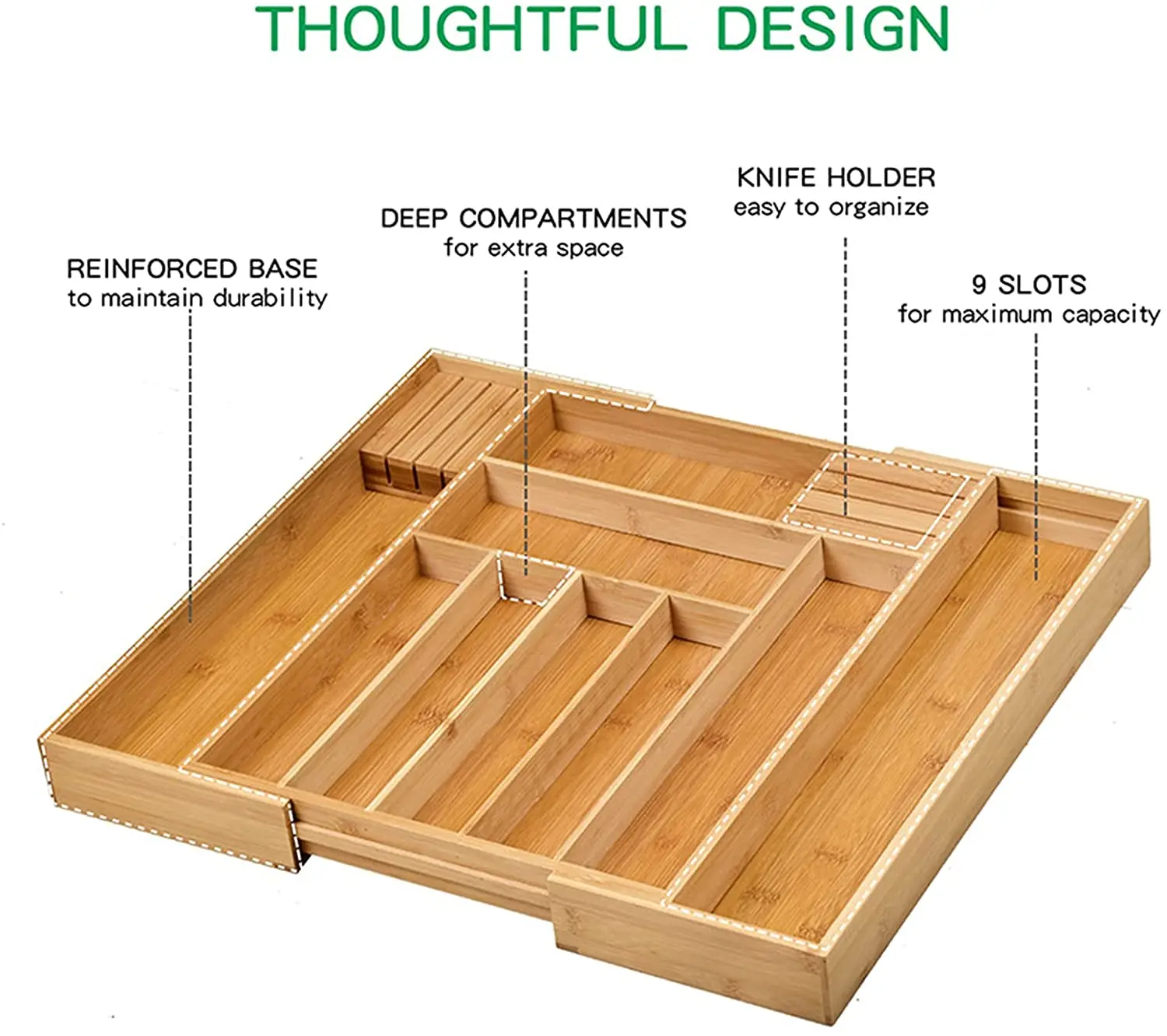 Wholesale Bamboo Expandable Cutlery Drawer Organizer Utensil Organizer For Kitchen
