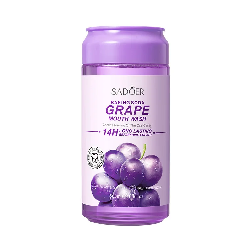 Popular SADOER Natural Oral Cavity Cleaning Refreshing Mouthwash Alcohol Free Grape Baking Soda Mouth Wash 500ml