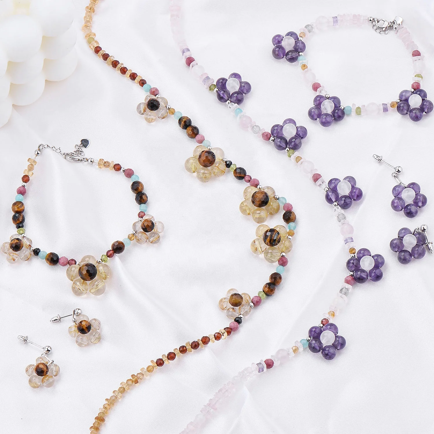 Low Price Amethyst Healing Natural Crystal jewelry Bead size 6 8 10 12mm flower shaped crystal Bracelets For women