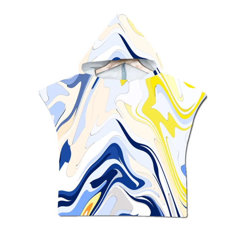 Kids  liquid water pattern Printed Quick Drying Microfiber Hooded Poncho Beach Towel