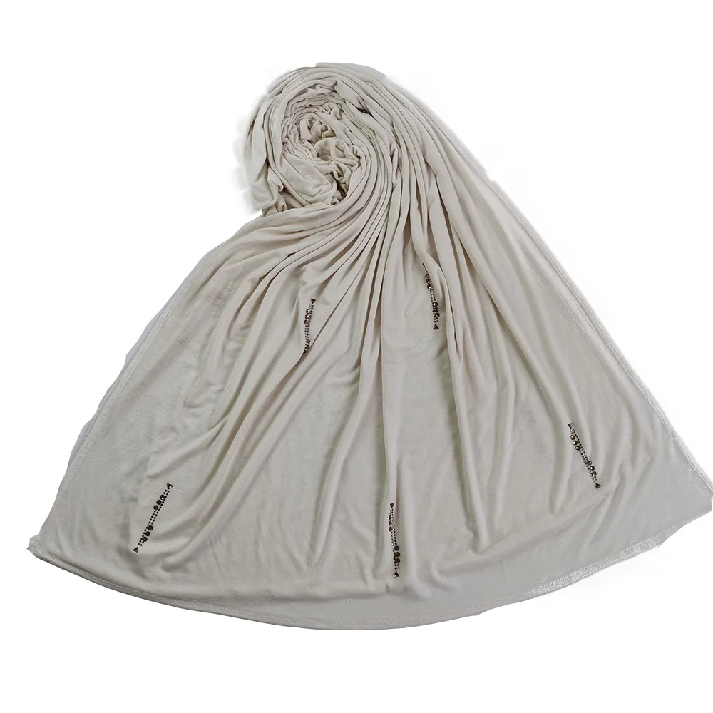 Cotton Scarf Muslim Women Head Shawl Scarf with Rhinestones 2021 Newest High Quality Jersey Hijabs