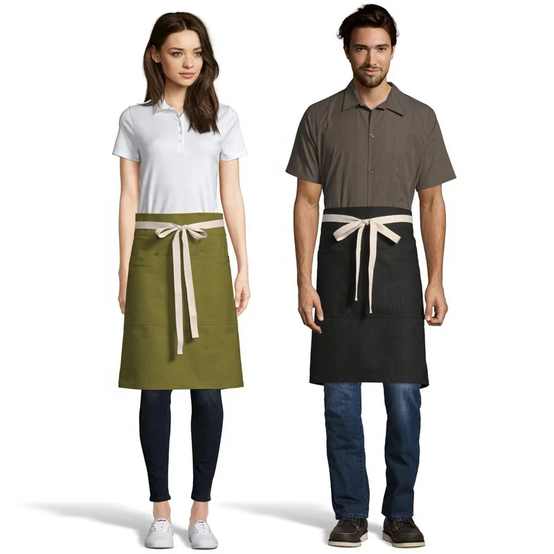 Eco Friendly Unisex Waiter and Waitress Server Half Kitchen Cooking Apron Crafts Restaurant Garden Uniform Waist Apron