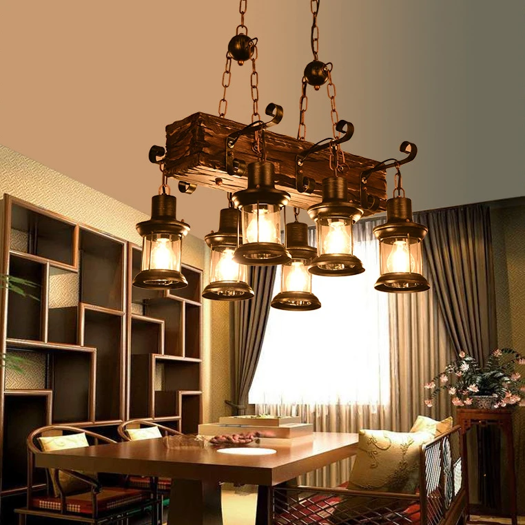 home decoration retro wooden chandelier ceiling restaurant pendant light Farmhouse/bar