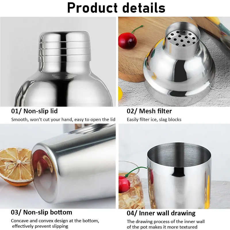 DEWEISI stainless steel cocktail shaker bartender kit cocktail martini shaker with strainer for drink mixer bar tools