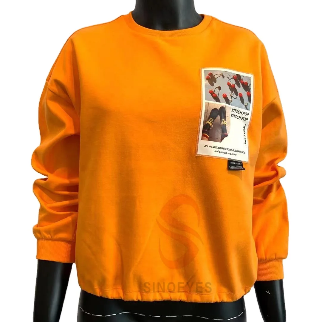 
Fashion Casual Spring Solid Color Soft PVC Photo Print Bottom Elastic String Double Face Fabric Long Sleeve Sweatshirts Girl 