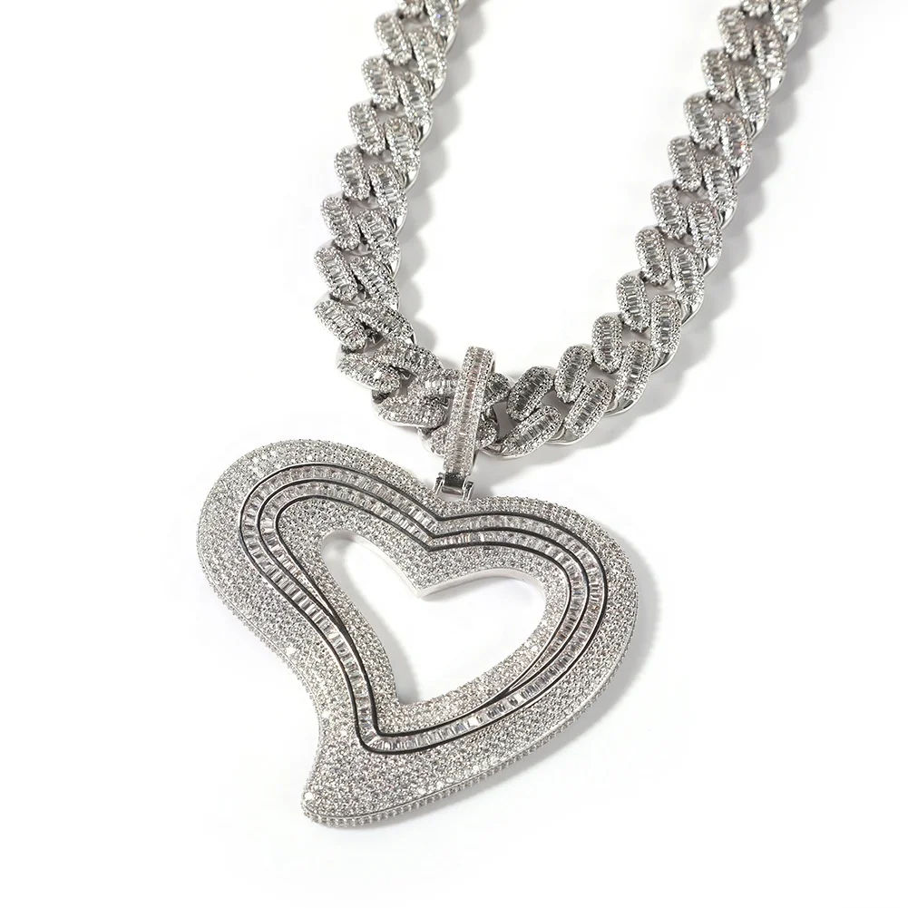 Hip Hop Hot Sale Big Gold Plated Heart Pendant Charms Iced Out Heart Necklace Full 3A CZ Pendants for Necklace