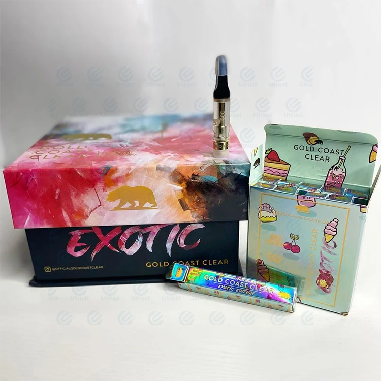 Оптовая продажа, золотой береговой прозрачный картридж 0,8 мл с упаковочной коробкой, Черные Керамические наконечники, керамический картридж для масла, картридж для вейпа 510