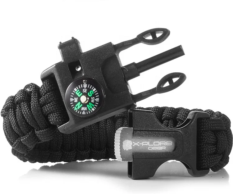 Bracelet Survival Gear Kit with Embedded Compass Fire Starter Emergency Knife & Whistle Survival Bracelet