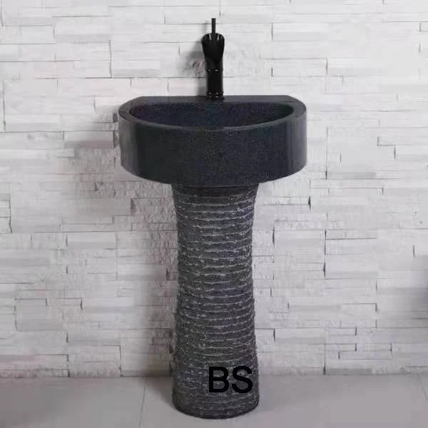 outdoor or indoor black marble pedestal stone basin for sale