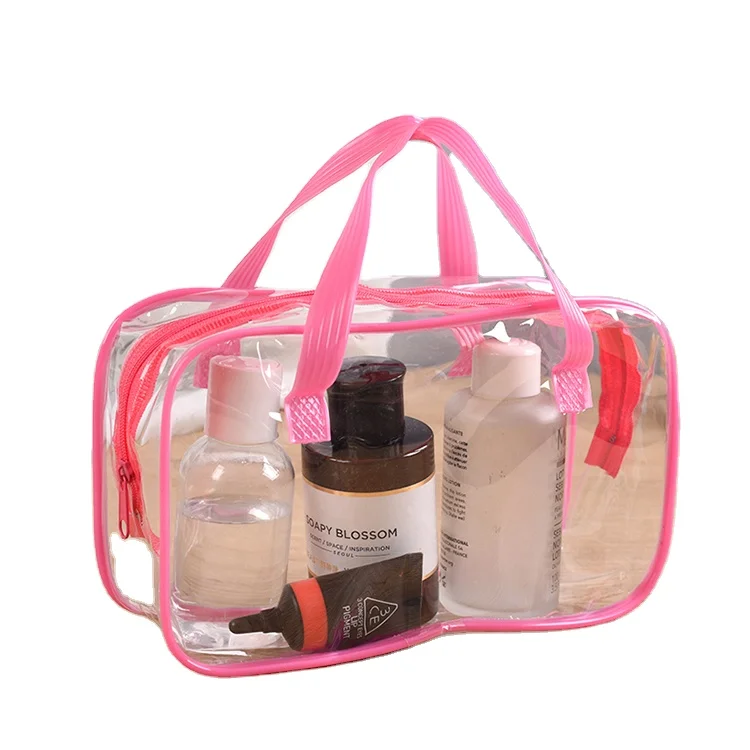 Custom Wholesale Transparent PVC Cosmetic Bag With Handle Waterproof Travel Wash Bag PVC Clear Makeup bag Transparent PVC Pouch