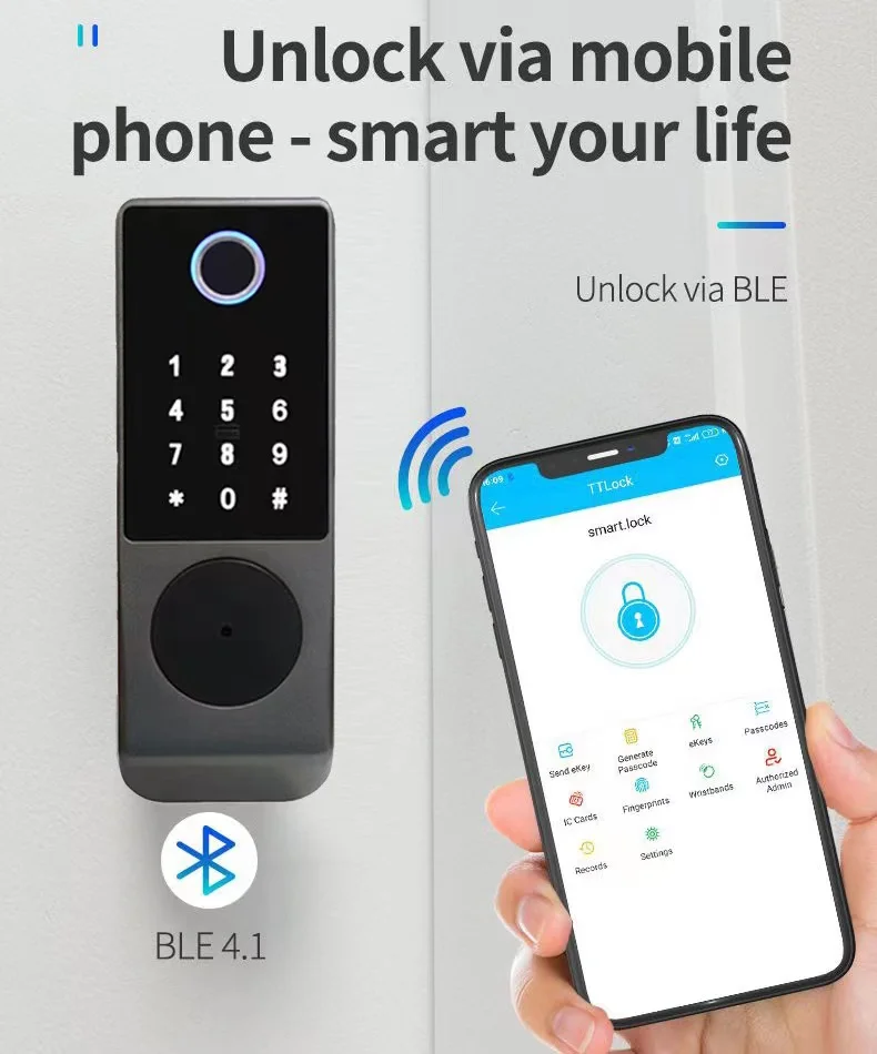 Waterproof  Keyless  Door Lock Tuya APP TTlock Door Lock Fingerprint Electric Intelligent Smart Door Lock