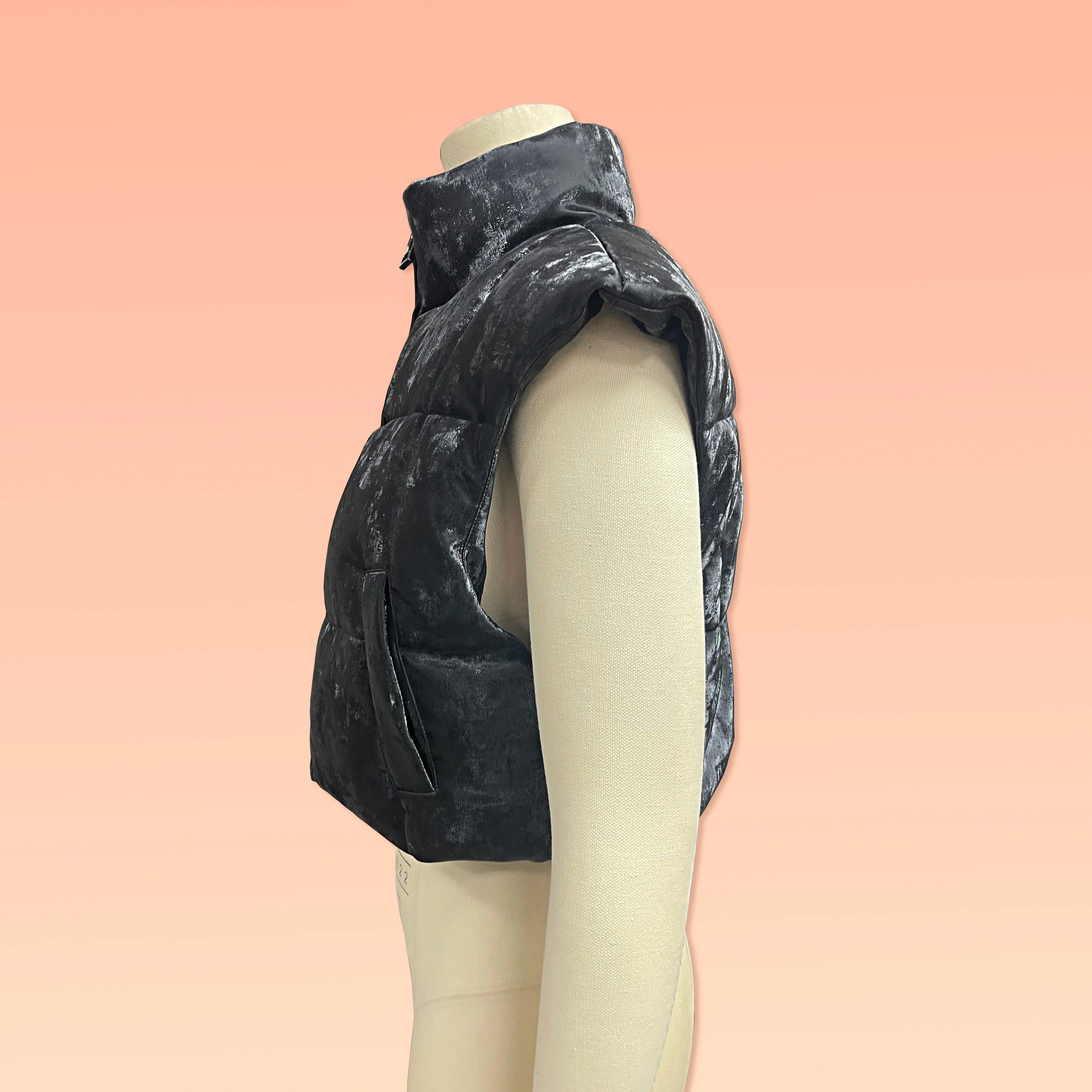 Heavy black duck down stuffed mink down zipper puffer vest down vest ladies vest
