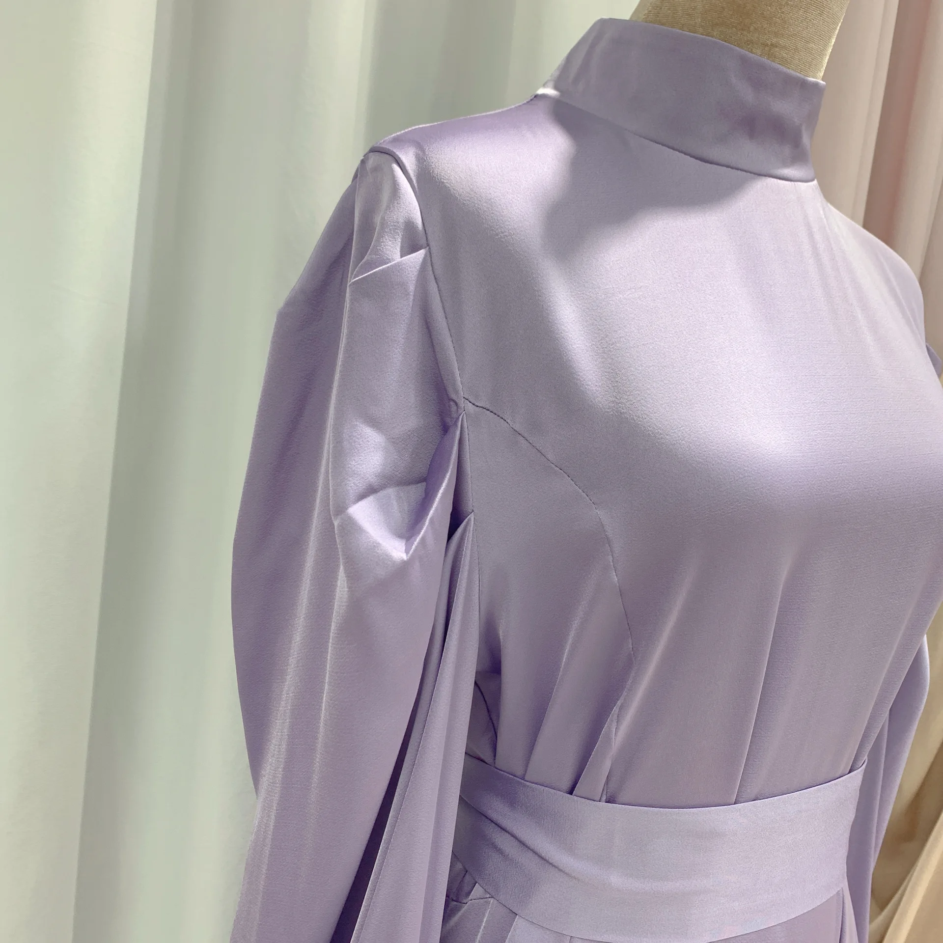 S-2XL Soft waist dress Europe and America Dubai satin high density satin dress Muslim crew neck dress