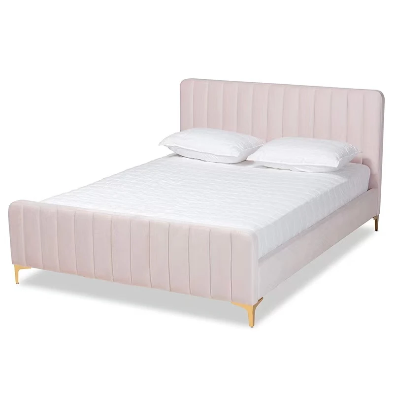 2022 Guangdong Italy Light Luxury art design King queen size double fabric bed bedroom modern furniture