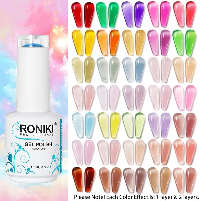 RONIKI 15ml Pink Nude Glass Series Soak Off UV Gel Polish Customized Jelly Transparent Crystal Nail Gel Polish