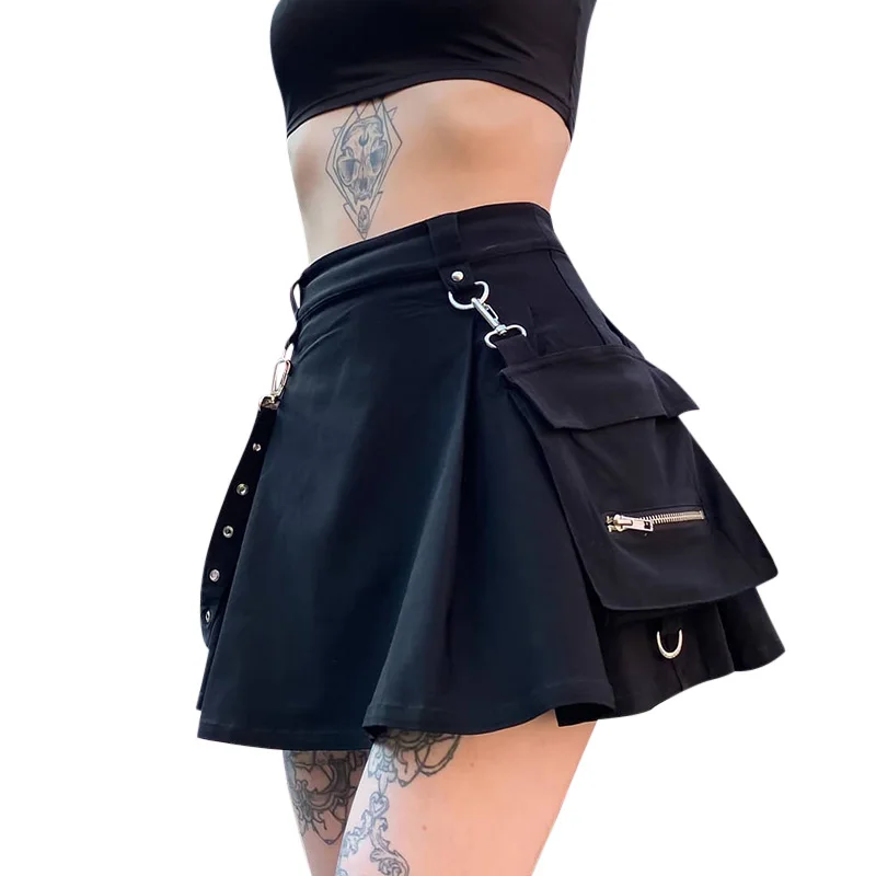 2022 Hot Summer Black Womens Girls Mini Sexy Goth Skirt Ladies Pleated High Waist Gothic Punk Skirts