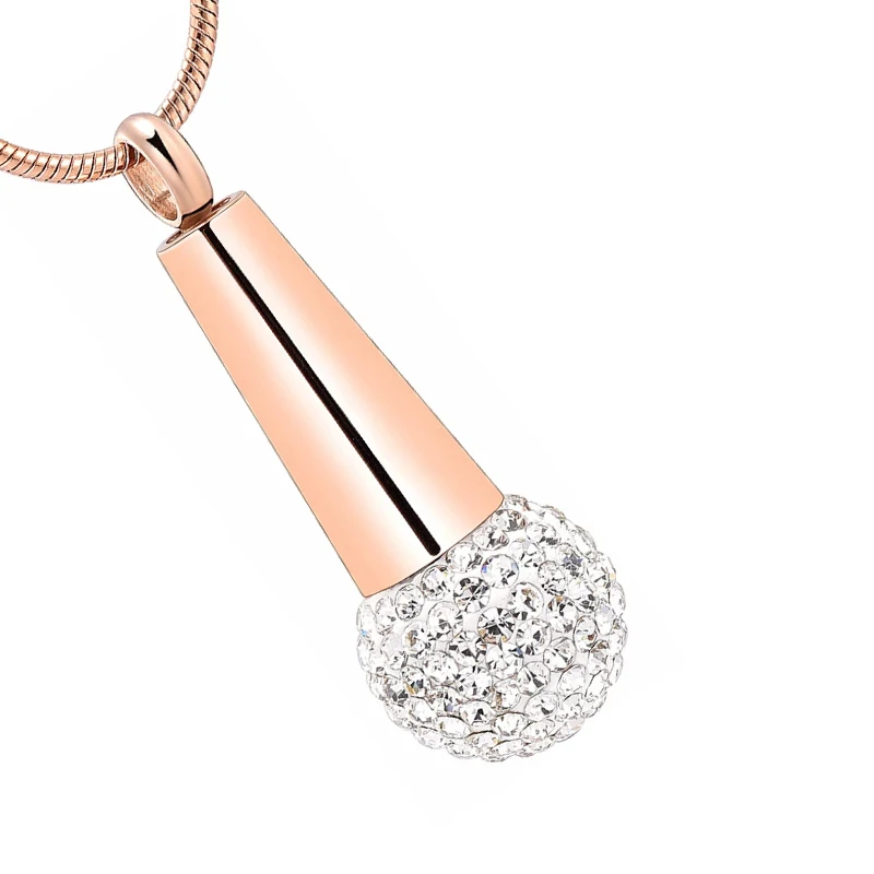 Microphone Cremation Necklace Urn Pendant for Ashes Stainless Steel Memorial Jewelry Hold Clear Crystal Keepsake Urns Locket