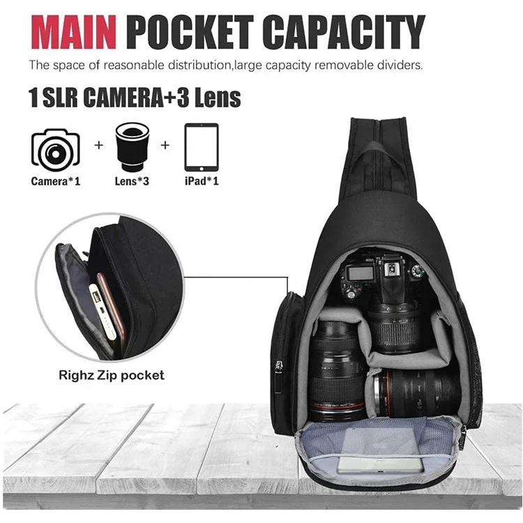 New Updated Large Capacity Camera Bag Waterproof Sports Sling Shoulder Backpack Phone Tablet Bag for Canon/iPad/ Apple/ Samsung