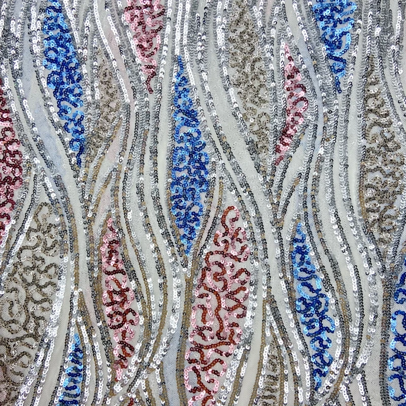 Fancy polyester silver paillettes knitted multiple color mesh embroidery small sequin fabric for party dress