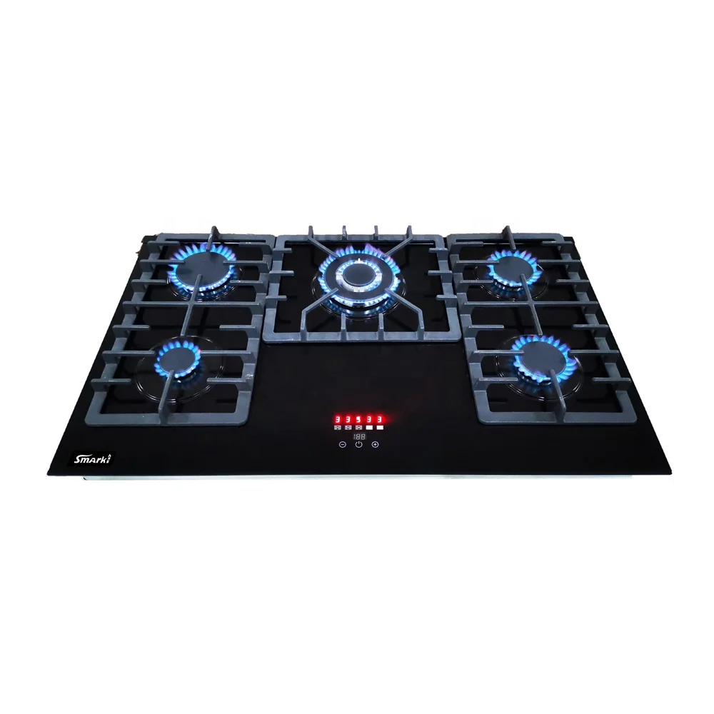 Новейшая стеклянная газовая плита с сенсорным выключателем, 5 горелок, высокая огненная мощность/газовая плита 90 см
