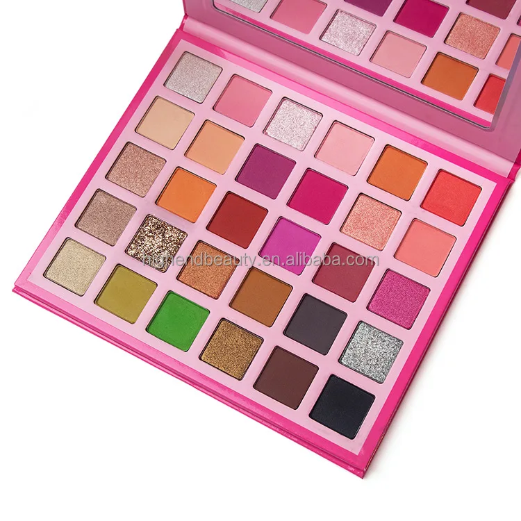 Private label cosmetics pink palette candy 30 colors neon pigment eyeshadow no logo shimmer eyeshadow palette