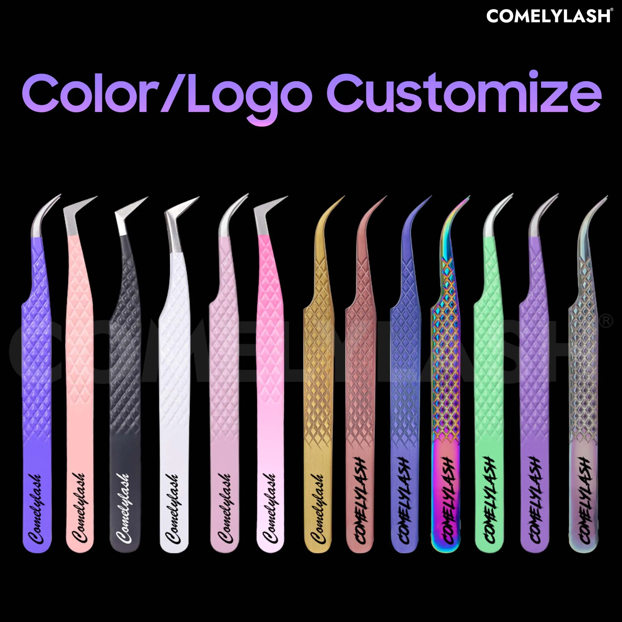 Comelylash Purple Fiber Tip Tweezers Lash Extension Tweezers Lash Supplies 45 DegreeFiber Tip Tweezers