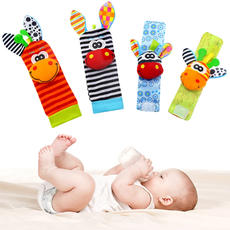 Новинка 2021, детские погремушки на запястье с животными, развивающая игрушка, детские часы с носками для встряхивания запястья, пара детских погремушек на запястье с животными