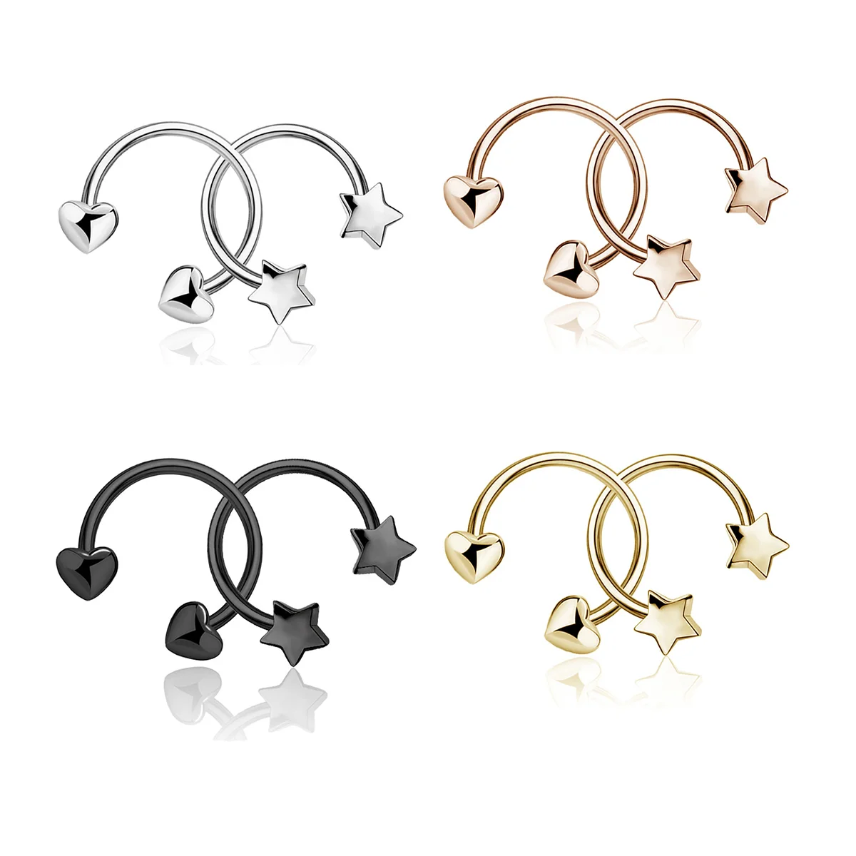 Horseshoe Surgical Stainless Steel Nose Septum Rings Heart Star Horseshoe Hoop Earring Eyebrow Tragus Lip Piercing Ring