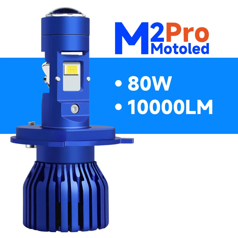 10000Lm H4 LED Motorcycle Headlight Bulbs Bi Lens White 80W High Low Beam Moto Lamp H4 Scooter Accessories Fog Lights
