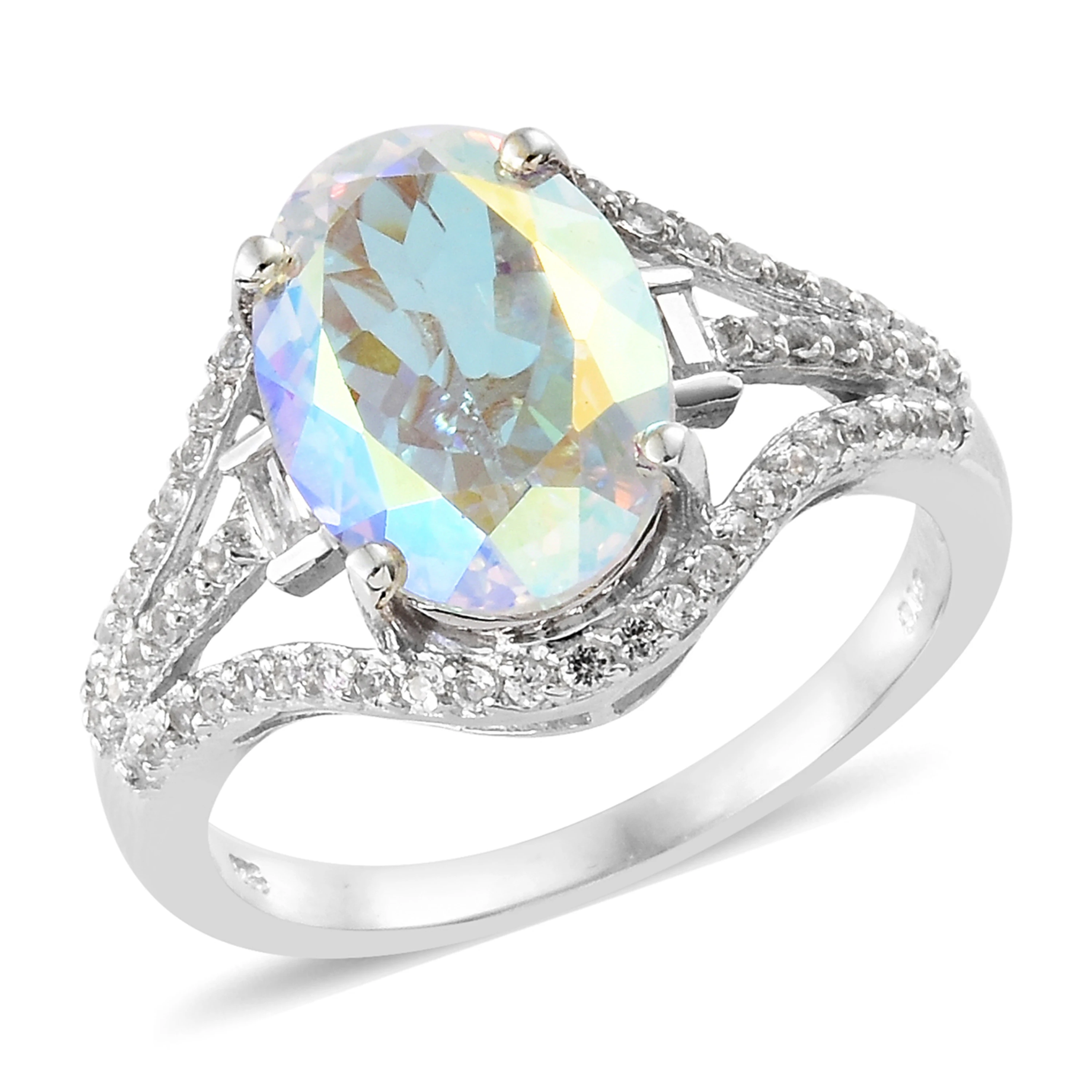 Aurora Borealis Topaz ювелирные изделия триллион вырезать Мистический топаз кольцо овальное