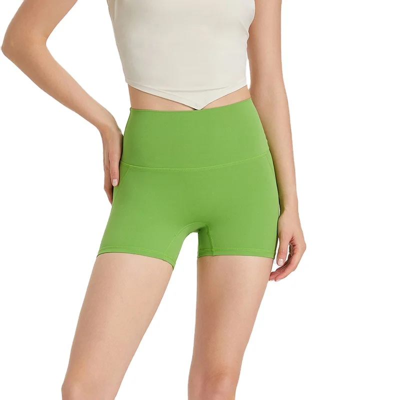 F2118 High Waist Yoga Shorts Tummy Control Workout Running Biker Volleyball Shorts for Women with Side Pockets