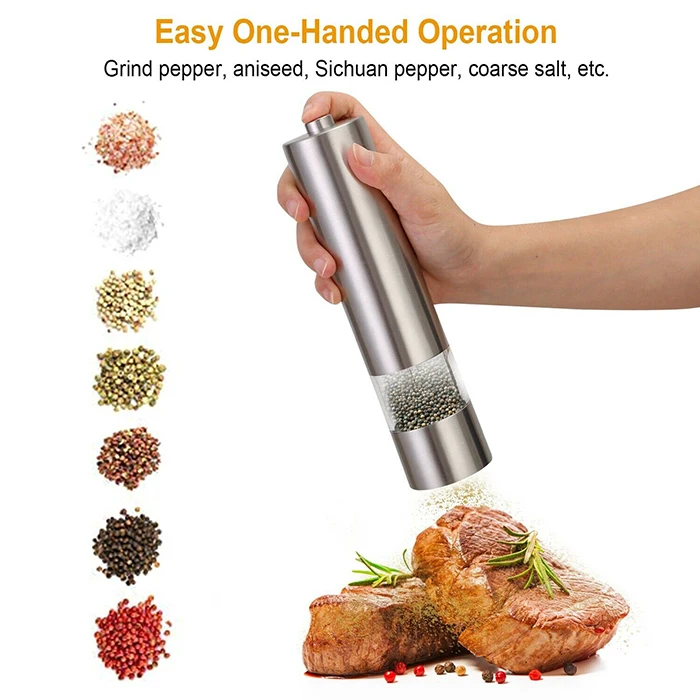 Stainless Steel Battery Operated Electric Salt Pepper Spice Grinder with Adjustable Ceramic