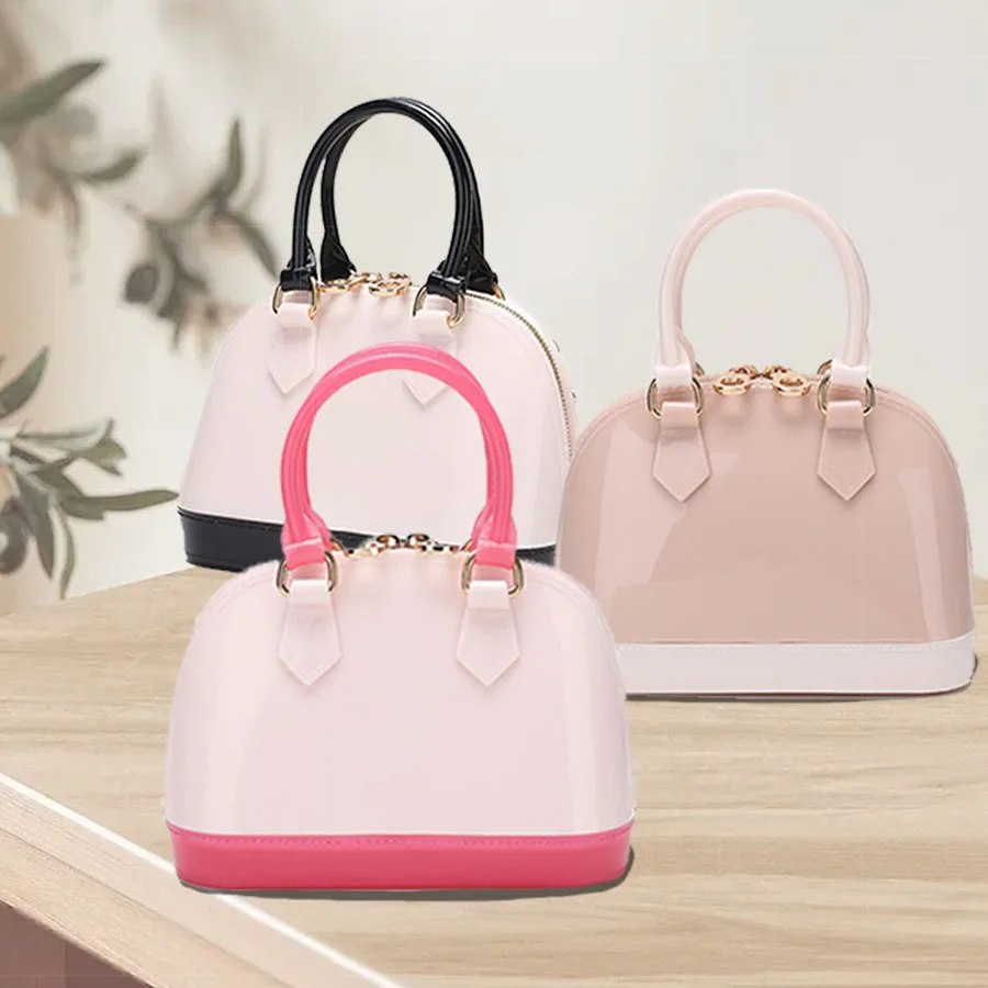custom New Wholesale Jelly Shell Candy Color Women Hand Bags One Shoulder Bag Women Summer Girls Mini Tote Bag PVC Single 3047