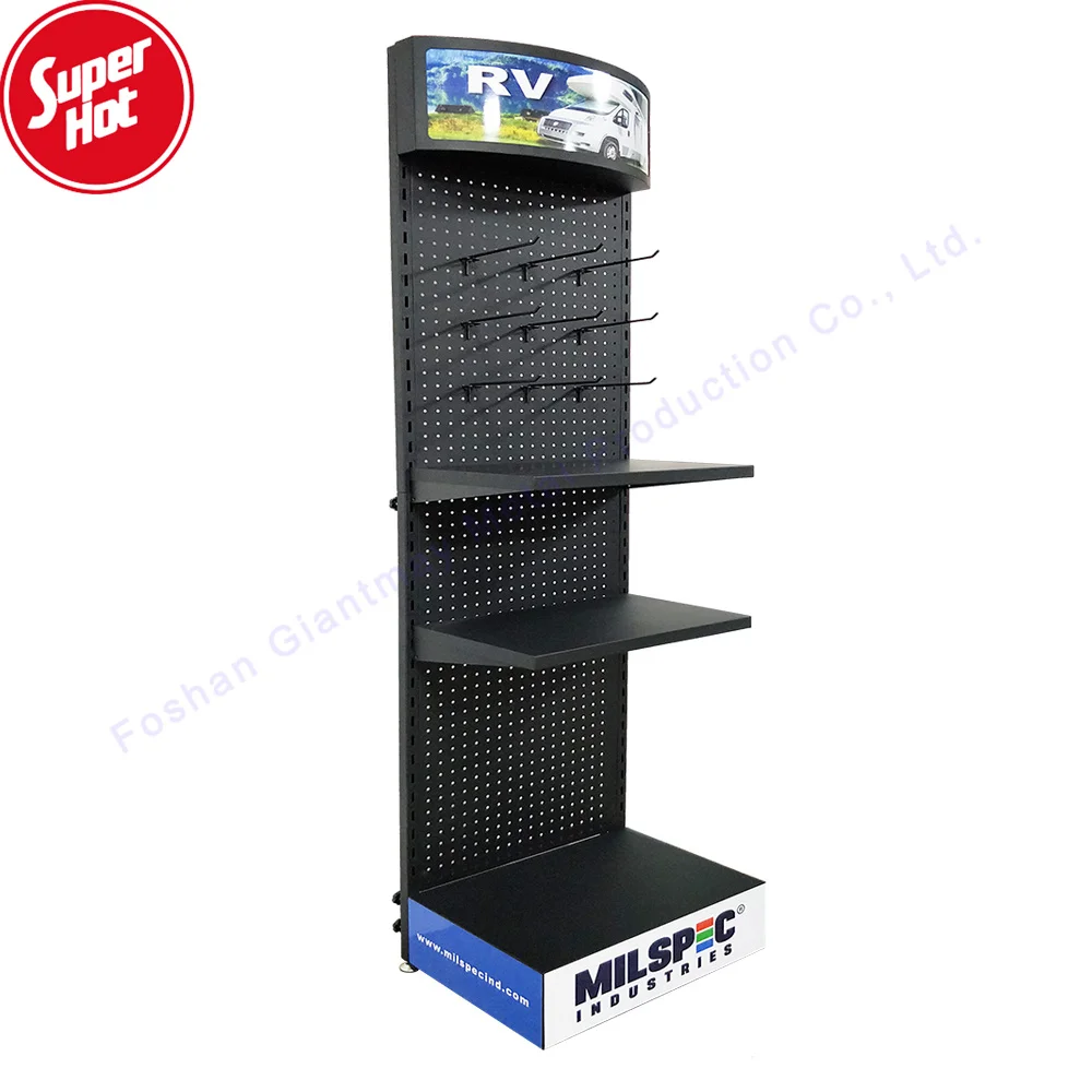 Pegboard rack display stand Floor Standing Rack Metal Stand Display with LED light