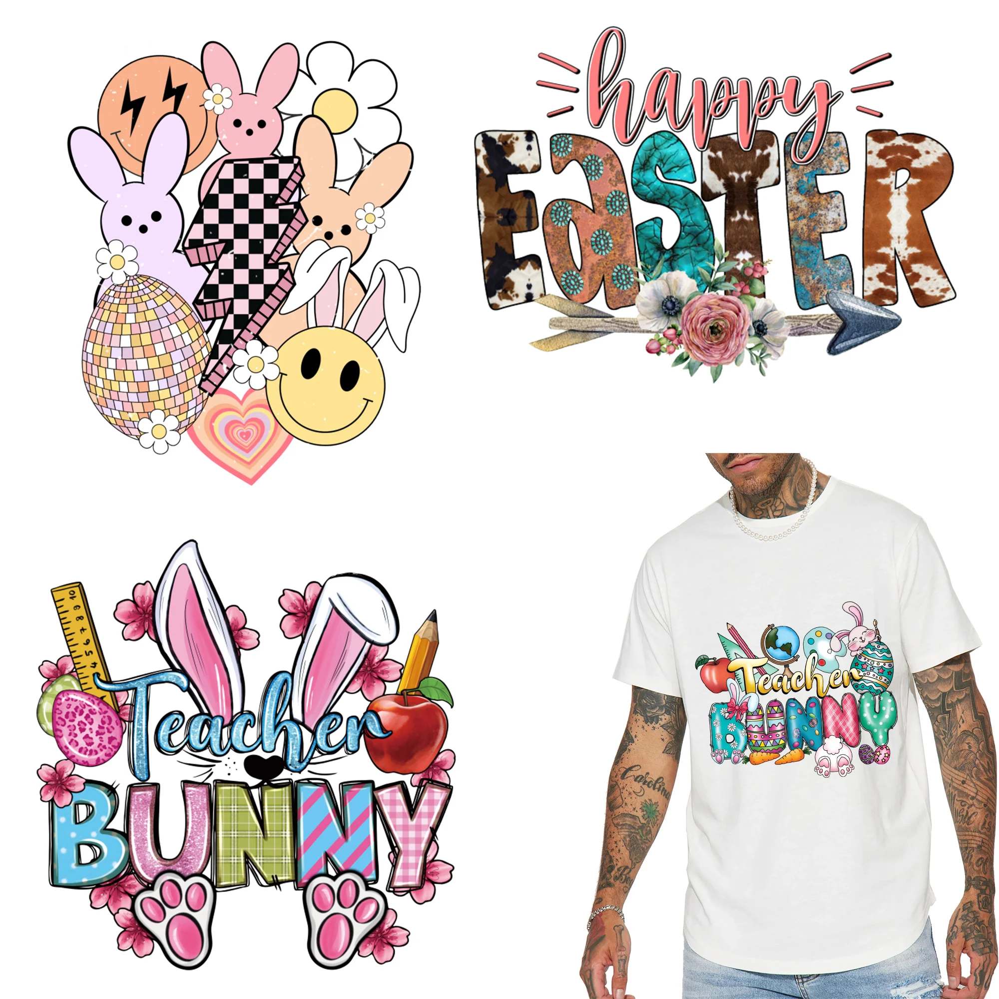 NO MOQ Easter Rabbit Bunny Designs clear film plastisol screen print Heat transfers Custom DTF Print Transfers For T-shirts