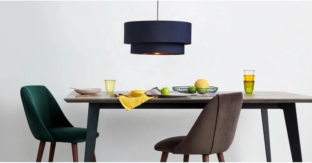 Navy Blue Hardback Drum TC Fabric shade with Brushed Metallic inner linings Copper drum lampshade