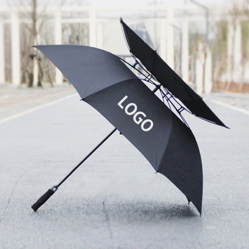 Wholesale Custom Large Wind Resistance Straight Umbrella 30 inch Logo Print double layers umbrella Long Stick Parasol