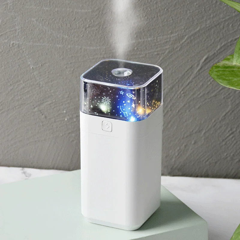 Ambients Air Humidifier Rechargeable Led Light Portable USB Projection Lamp Humidifier for Car