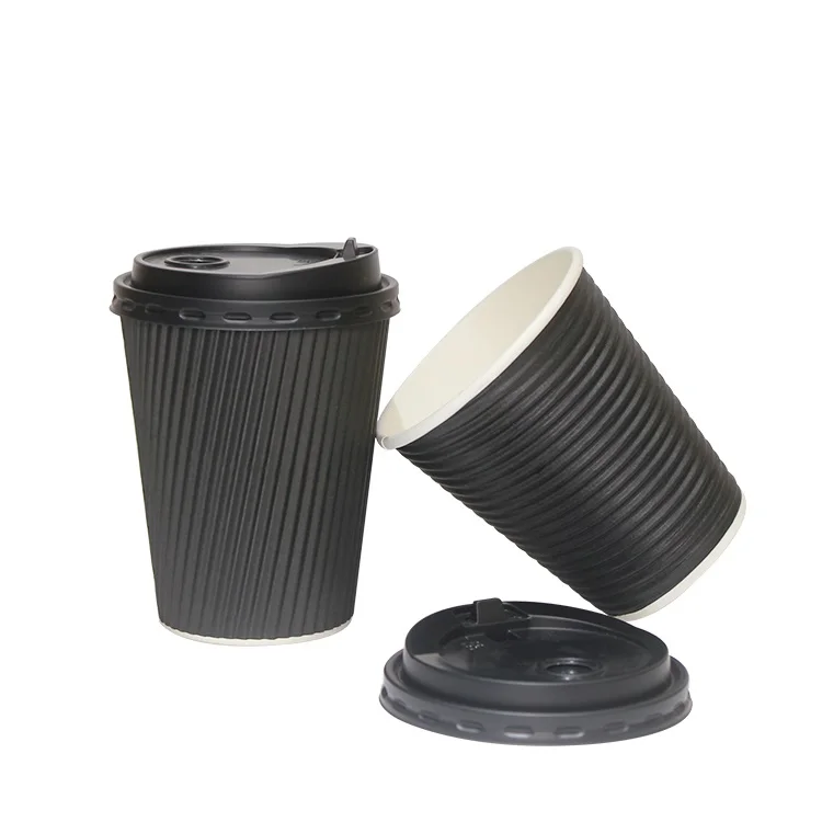 LOKYO Biodegradable custom 8oz takeaway hot drink ripple double wall paper cups disposable black coffee cups