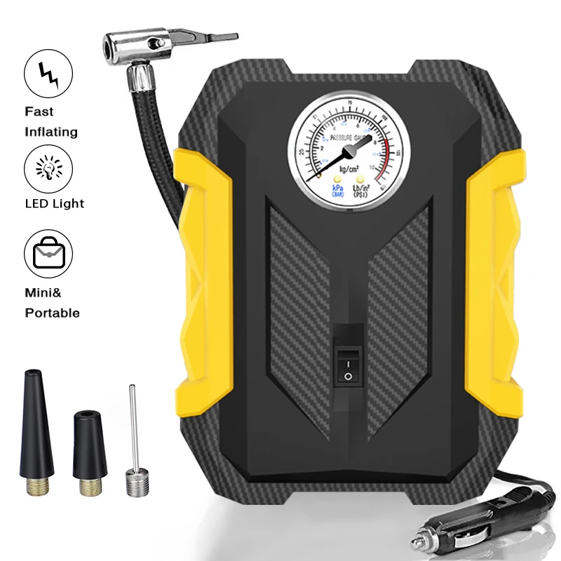 CARSUN 150PSI Portable Tire Car Air Compressor For Motorcycles Bicycles Inflator DC 12Volt With LED Light Car Air Pump