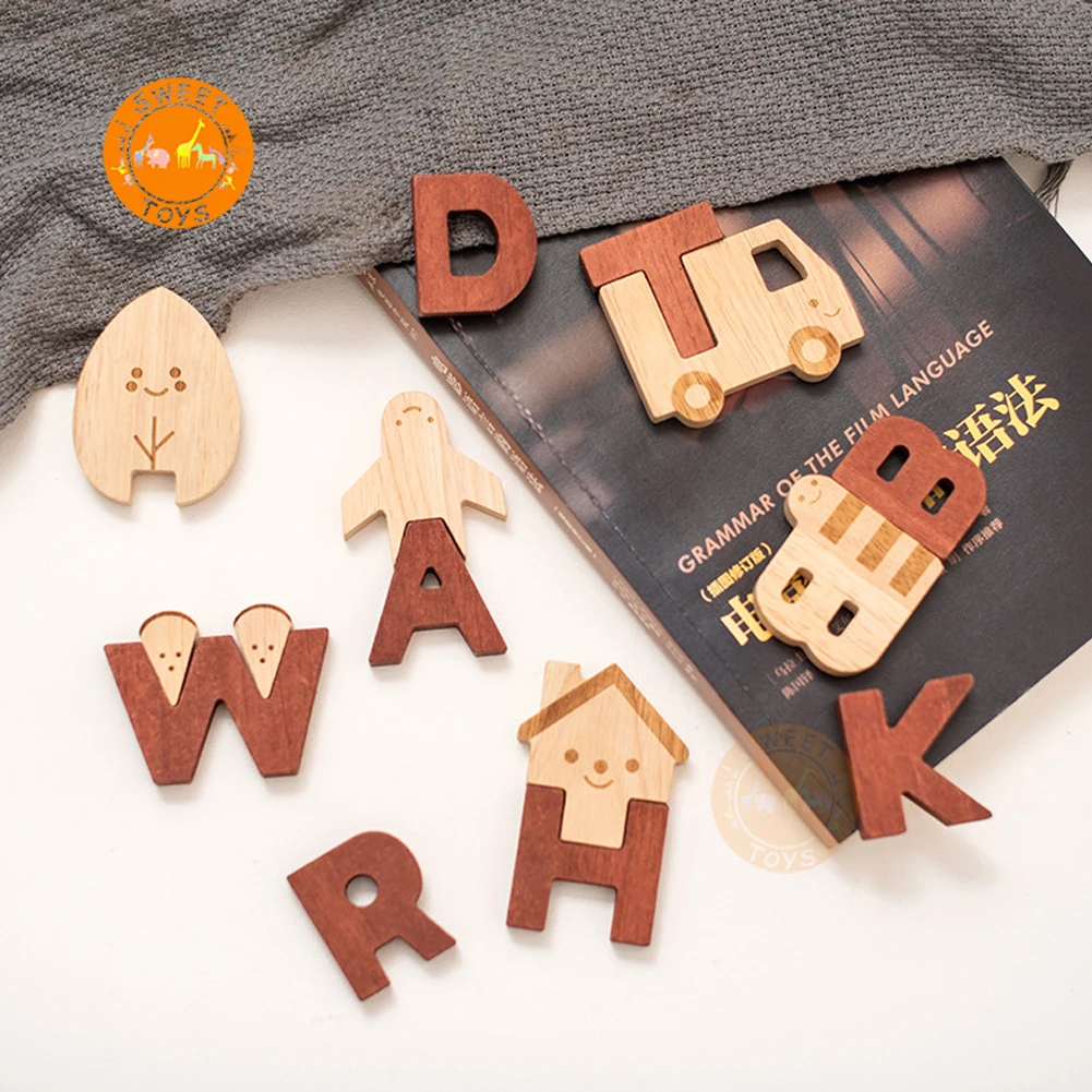 Wood Jigsaw Board Games Montessori Puzzle Toy Alphabet Block For Early Education