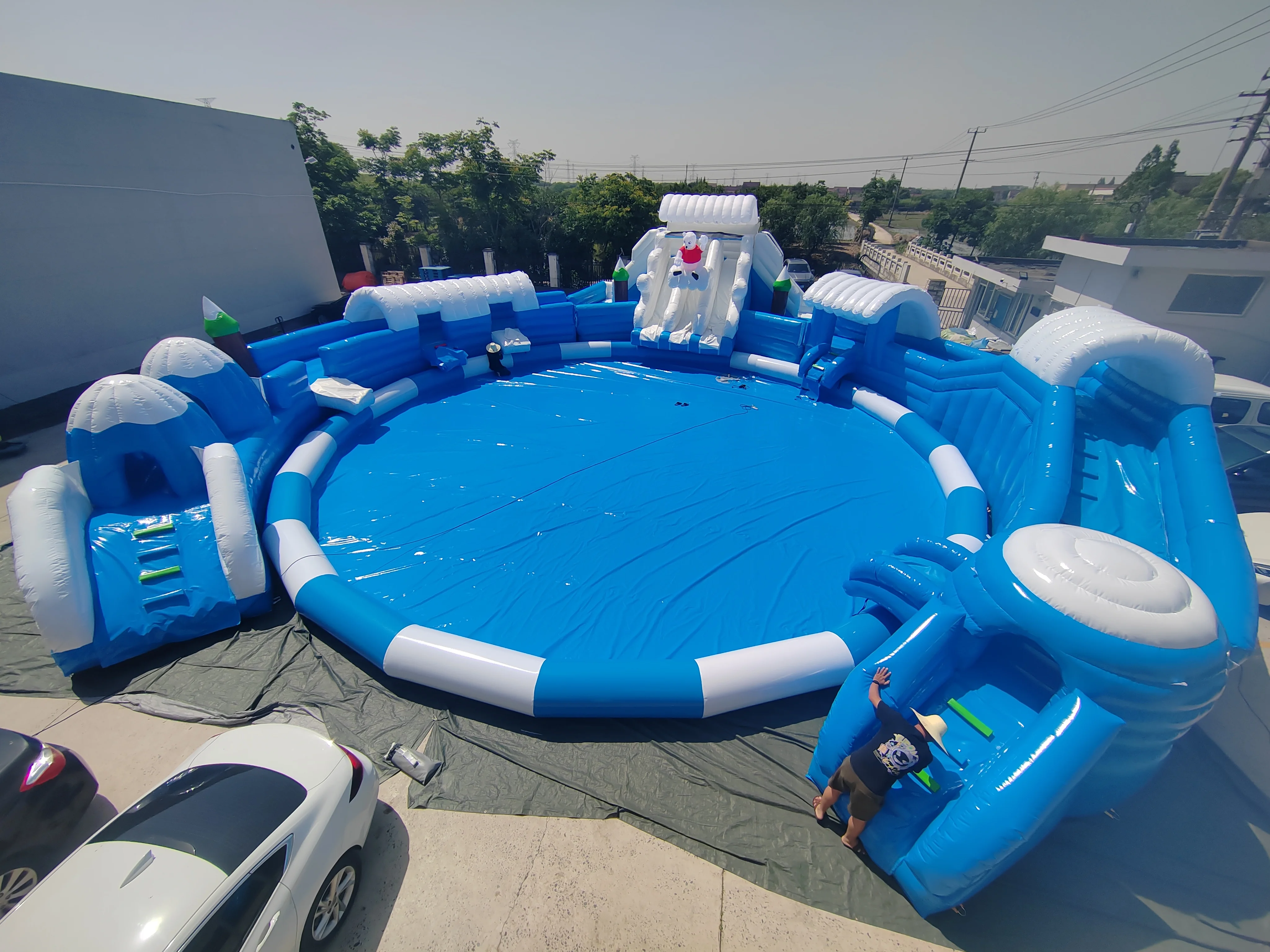 Commercial New Land Water Park Blue Ice and Snow World Theme Aqua Park with Slide and Big Swimming Pool for Kids and Adults