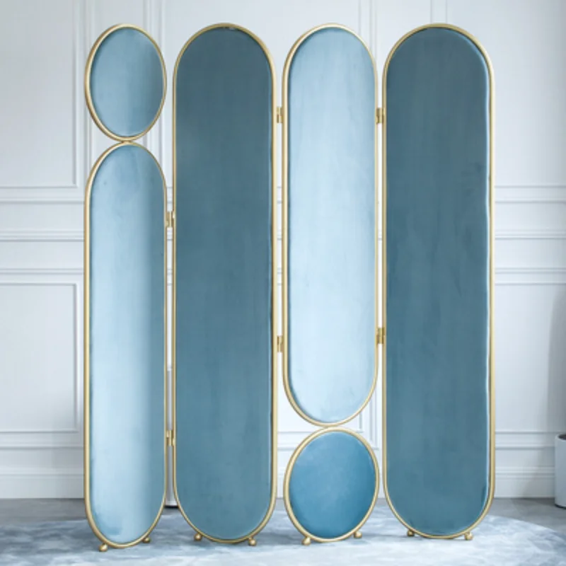 New Type Top Sale Nordic Metal Velvet Folding Decoration Divider Partition Screen for Home
