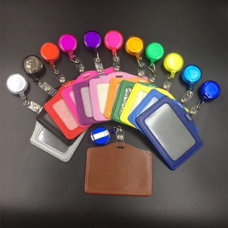 
Colorful hot pu leather name card holder with badge reel yoyo 