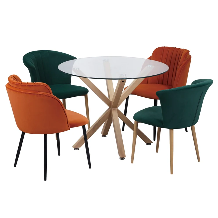 Modern Glass 4 Chairs Banquet Small Folding Wood Black White Marble Top Luxury Round Dining Table