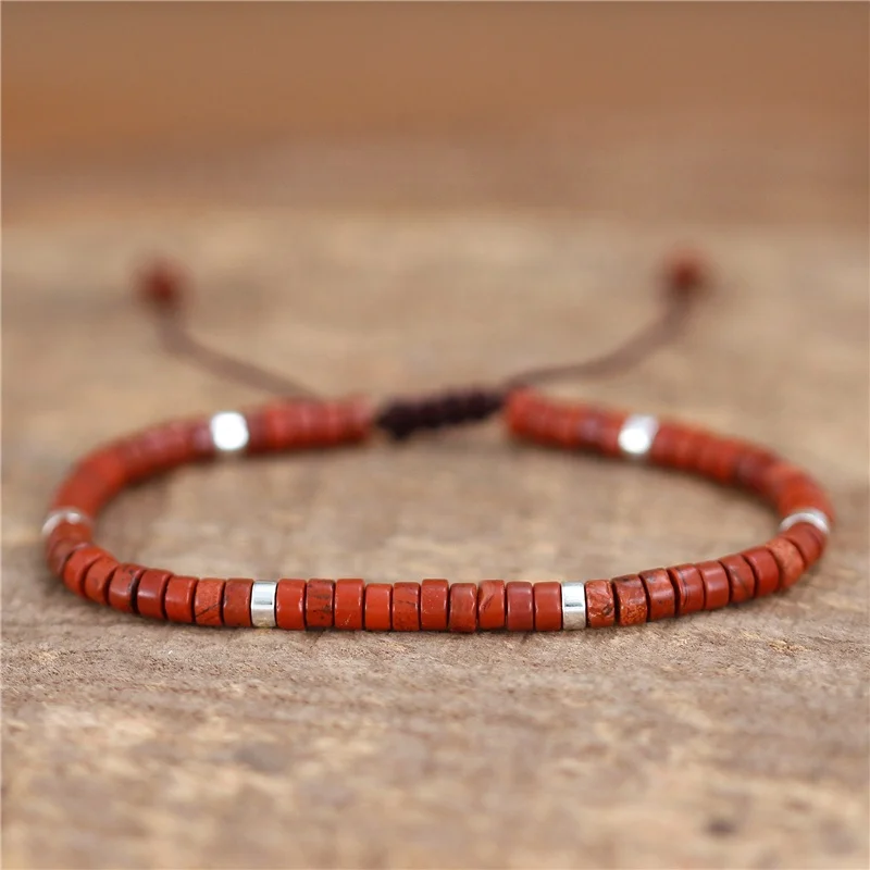 61 Colors Bohemia 4mm Minimalist Handmade Small Natural Stone beads Braided Bracelet Dainty Adjustable Gemstone Bracelet Jewelry