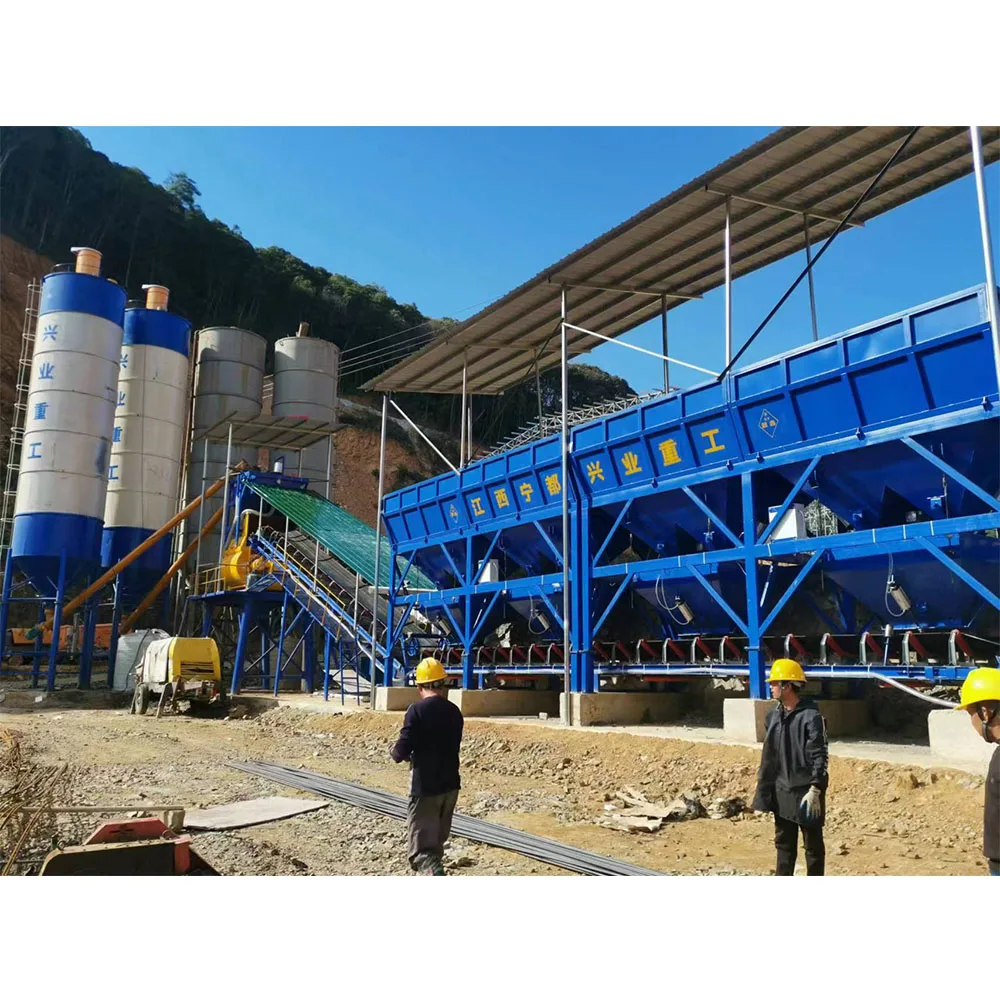 HZS120 Cement Concrete Batching And Mixing Plant Batching Machine With 4 Aggregate Bins