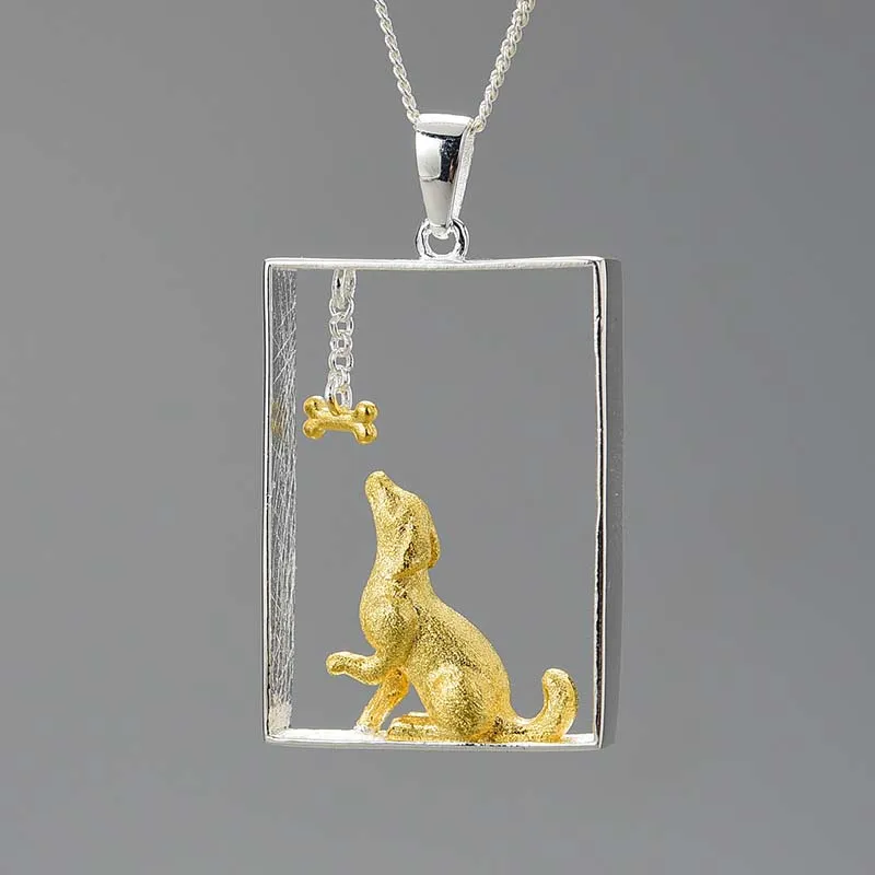 Lotus Fun Fashion S925 Handmade Dog Bone Pendant For Women Accessories