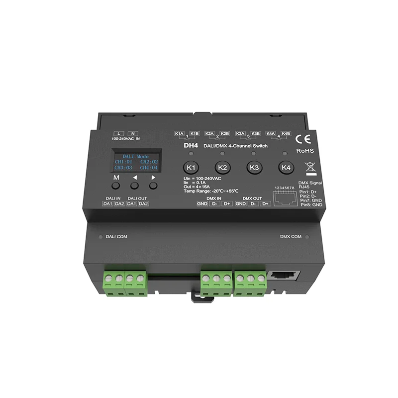 DH4 100-240VAC 4CH*16A DALI/DMX 4-Channel Relay Unit