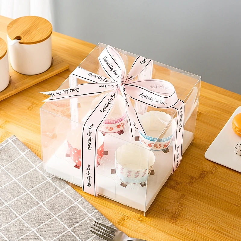 
KCCB Cupcake box Transparent plastic package Cupcake packaging gift box /4/6grain 